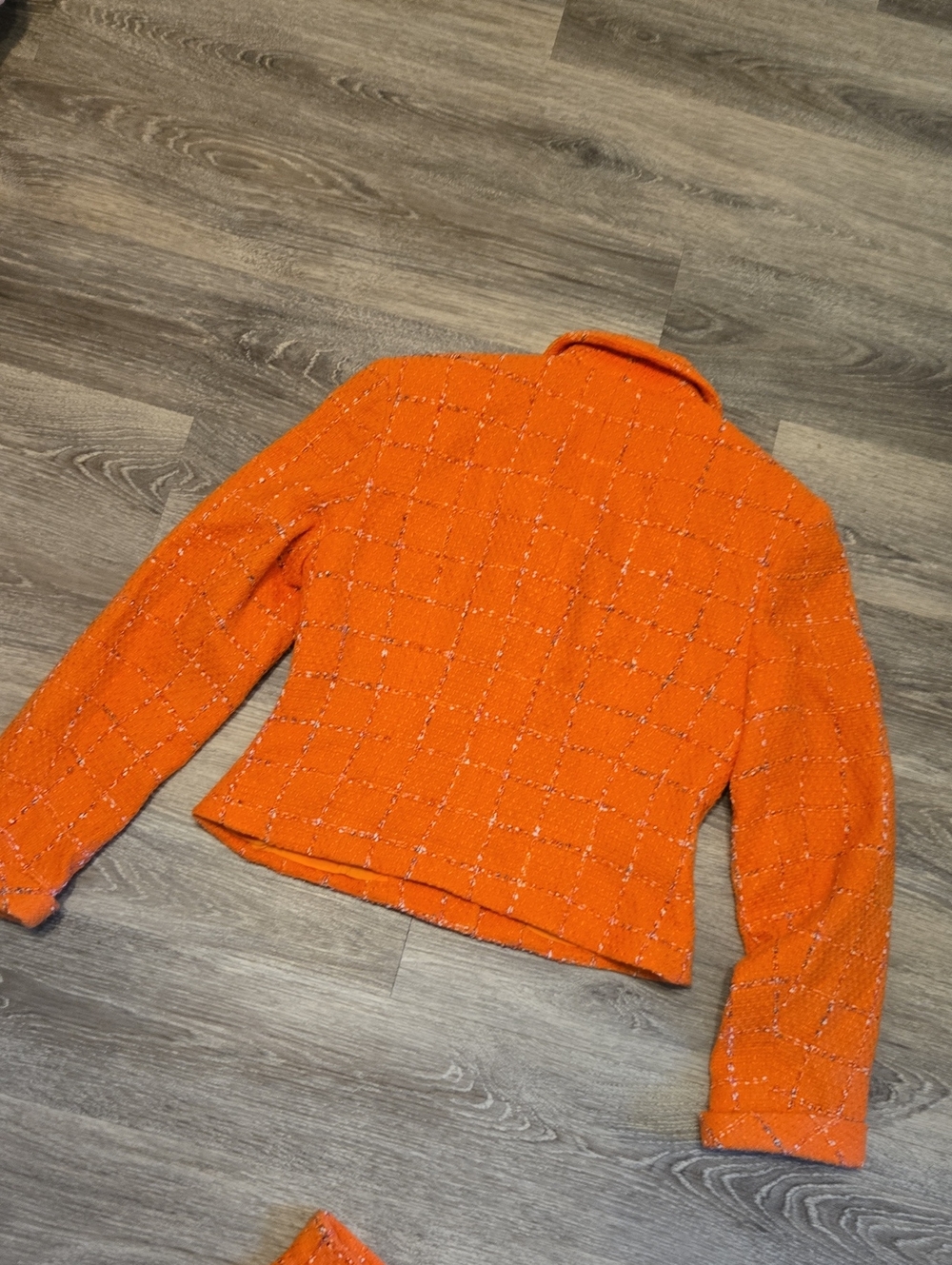 Vintage 90s Rina Rossi Orange Plaid Tweed Skirt Suit Sz 4 - Picture 6 of 7